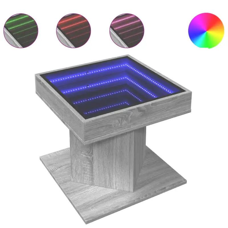 Salontafel met LED-infinity spiegel in bewerkt hout en grijs Sonoma - Salontafels