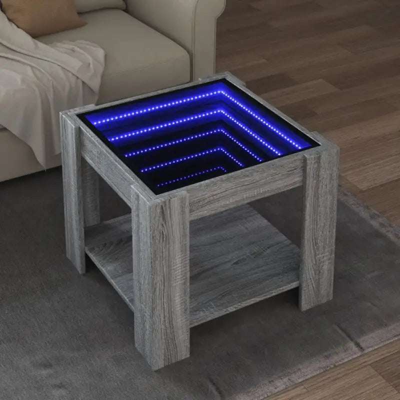 Salontafel met LED-infinity spiegel in grijs Sonoma bewerkt hout - Salontafels