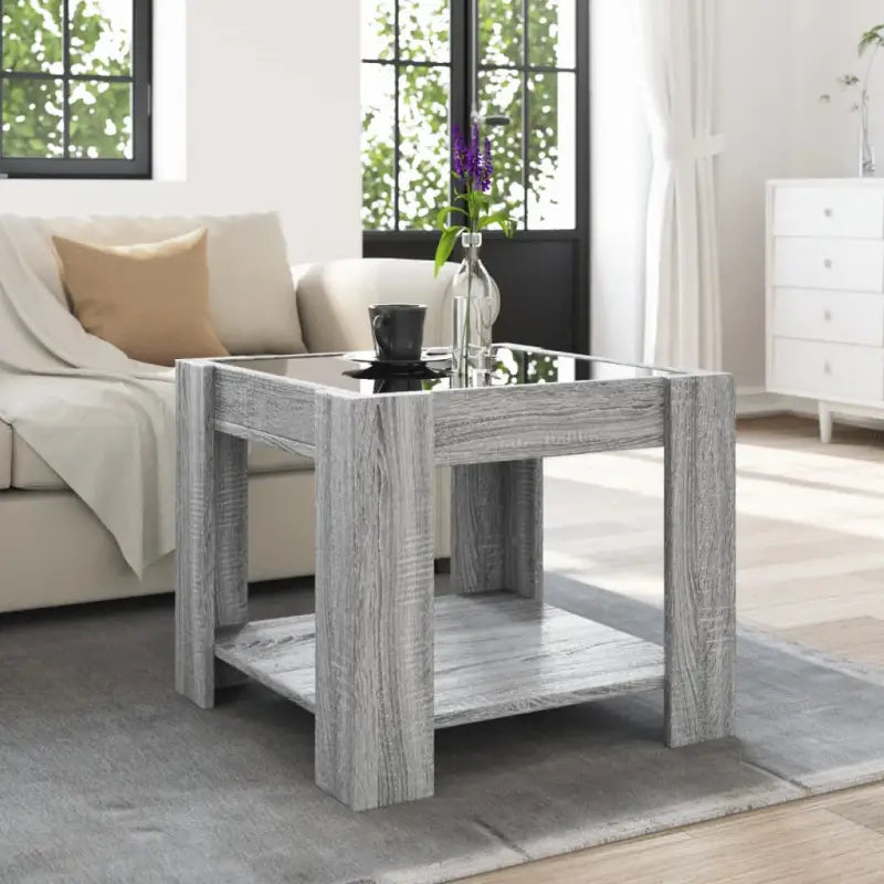 Salontafel met LED-infinity spiegel in grijs Sonoma bewerkt hout - Salontafels