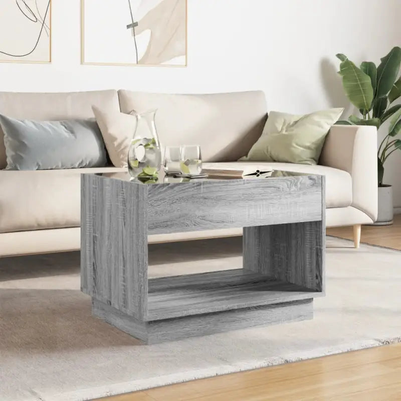 Salontafel met LED-infinity spiegel in grijs sonoma van bewerkt hout - Salontafels
