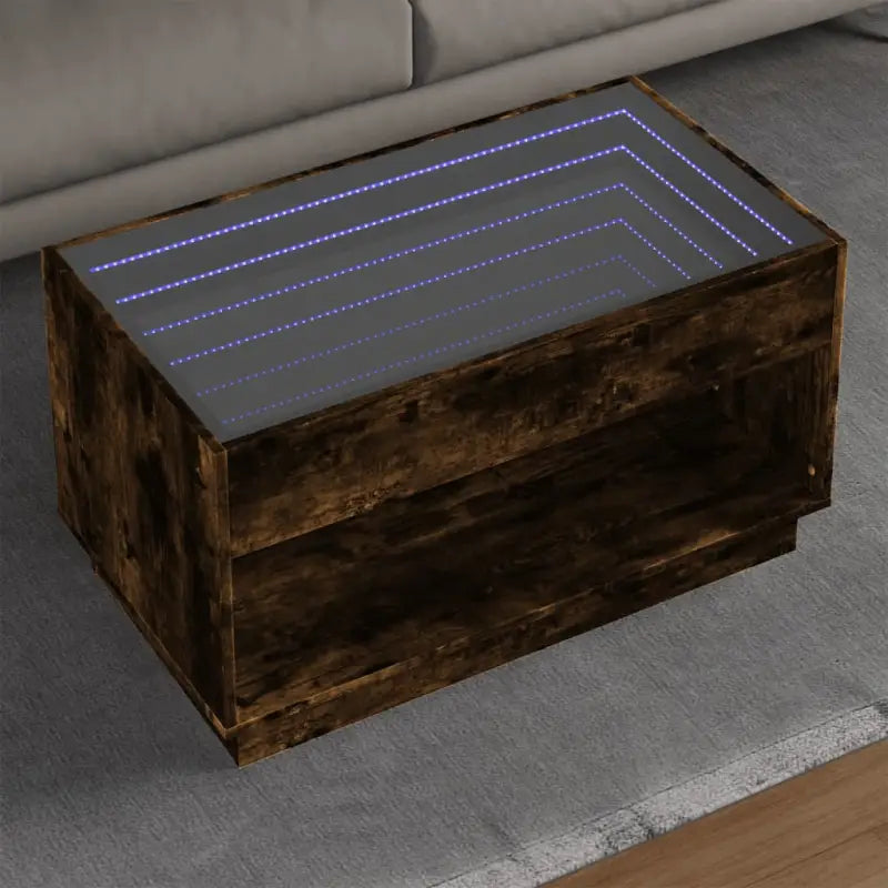 Salontafel met LED-infinity spiegel in grijs sonoma van bewerkt hout - Gerookt eiken / 1 / 90 cm - Salontafels