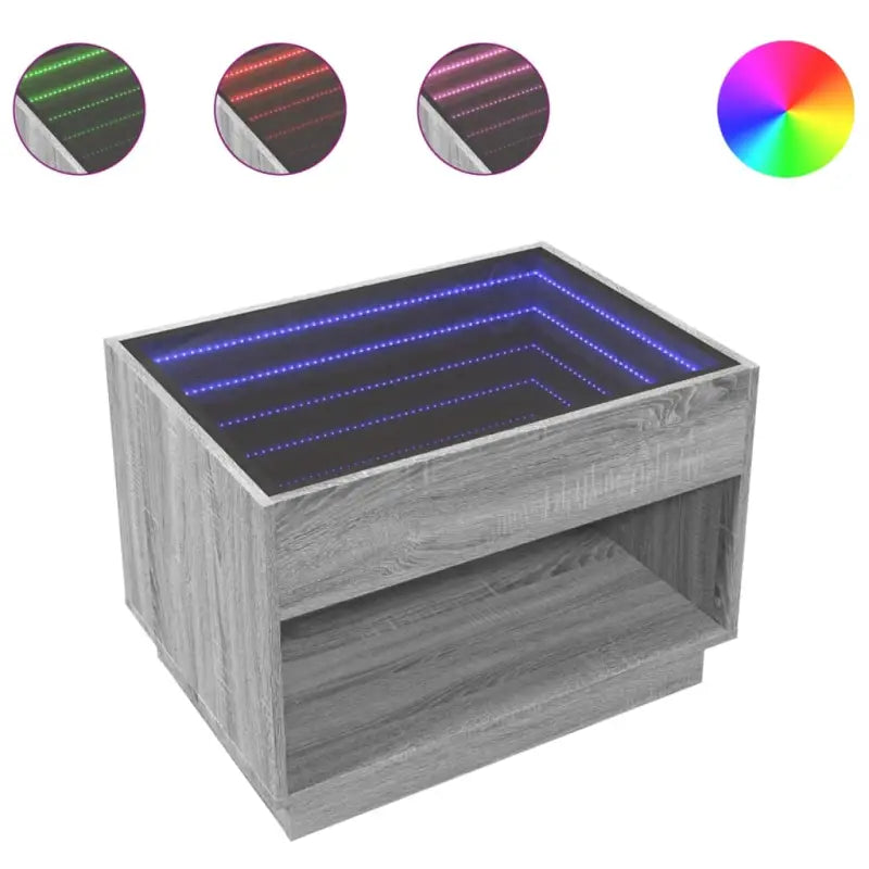 Salontafel met LED-infinity spiegel in grijs sonoma van bewerkt hout - Salontafels