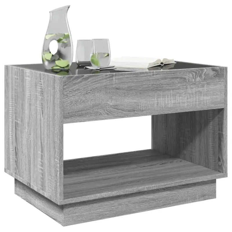 Salontafel met LED-infinity spiegel in grijs sonoma van bewerkt hout - Salontafels