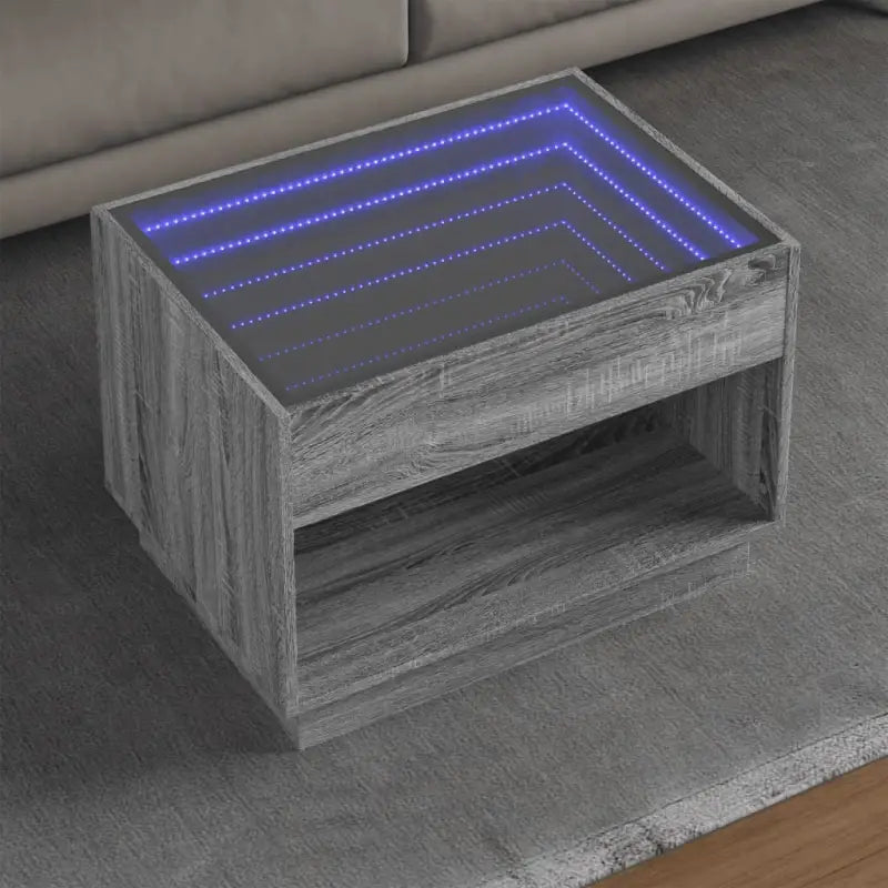 Salontafel met LED-infinity spiegel in grijs sonoma van bewerkt hout - Salontafels