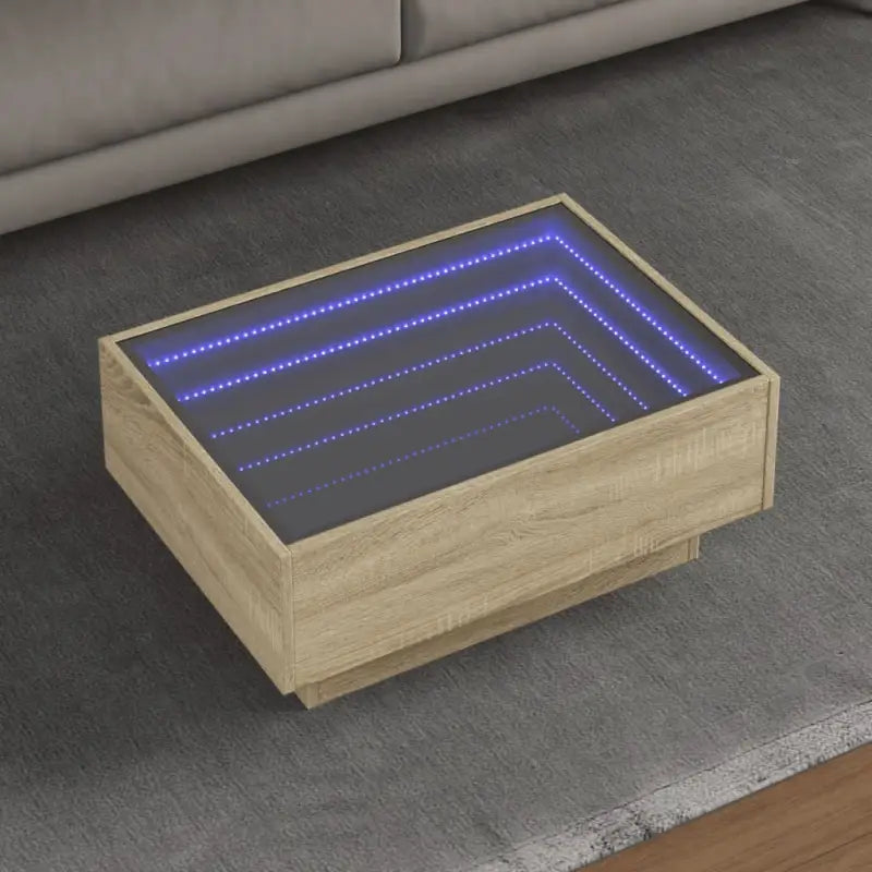 Salontafel met LED-infinity spiegel van bewerkt hout voor elke ruimte - Sonoma eiken / 70 x 50 x 30 cm / 1 - Salontafels