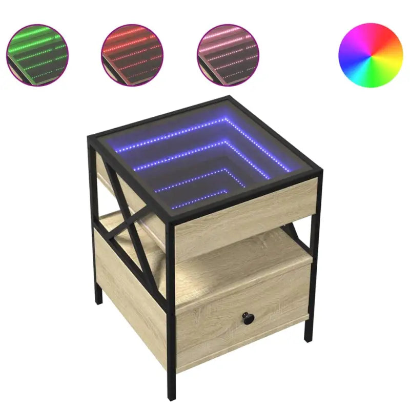 Salontafel met LED-infinity spiegel van bewerkt hout voor elke ruimte - Salontafels