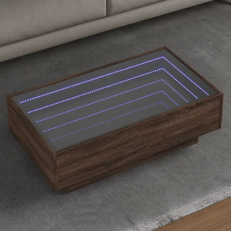 Salontafel met LED-infinity spiegel van bewerkt hout voor elke ruimte - bruin eikenkleur / 90 x 50 x 30 cm / 1