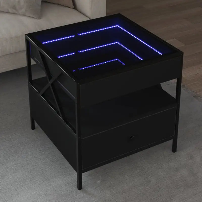Salontafel met LED-infinity spiegel van bewerkt hout voor elke ruimte - Zwart / 50 x 50 x 51 cm / 1 - Salontafels
