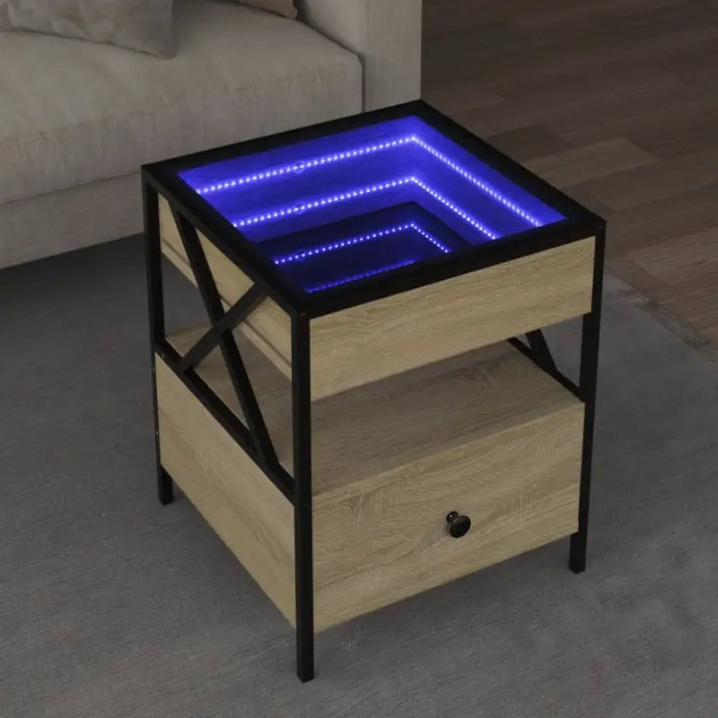 Salontafel met LED-infinity spiegel van bewerkt hout voor elke ruimte - Salontafels