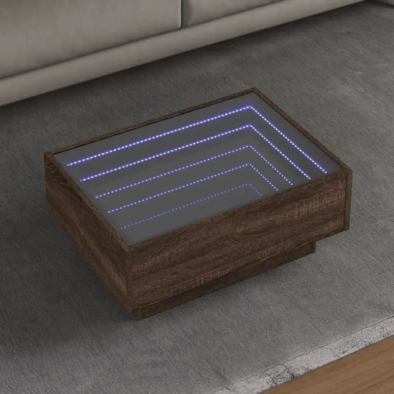 Salontafel met LED-infinity spiegel van bewerkt hout voor elke ruimte - bruin eikenkleur / 70 x 50 x 30 cm / 1