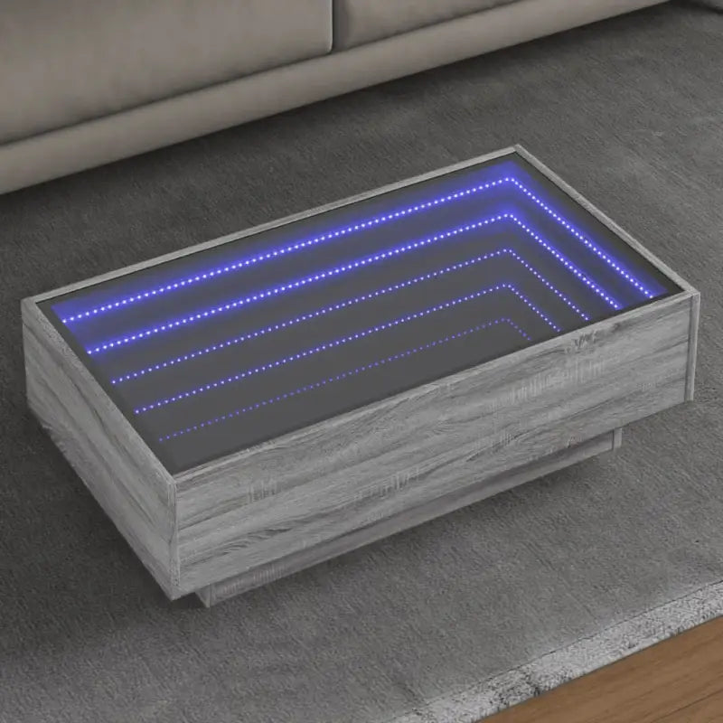 Salontafel met LED-infinity spiegel van bewerkt hout voor elke ruimte - Grijs sonoma / 90 x 50 x 30 cm / 1 - Salontafels