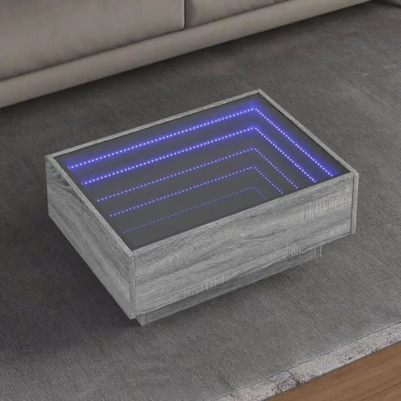Salontafel met LED-infinity spiegel van bewerkt hout voor elke ruimte - Grijs sonoma / 70 x 50 x 30 cm / 1 - Salontafels