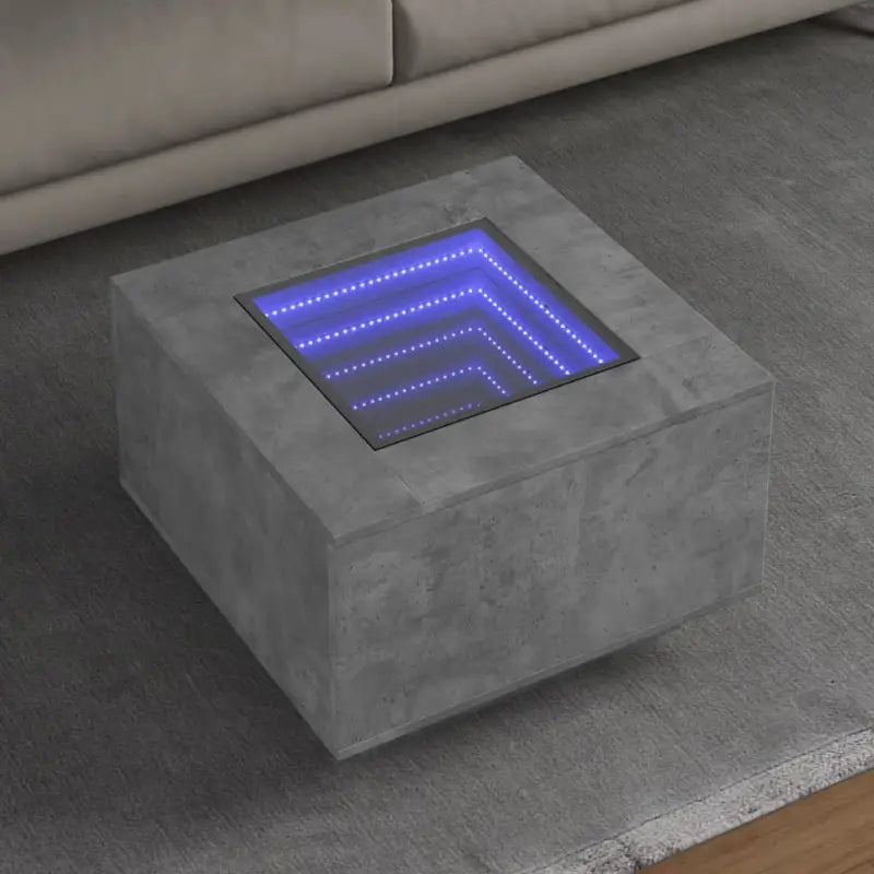 Salontafel met LED-infinity spiegel van bewerkt hout voordelig - Betongrijs / 60 x 60 x 40 cm / 1 - Salontafels