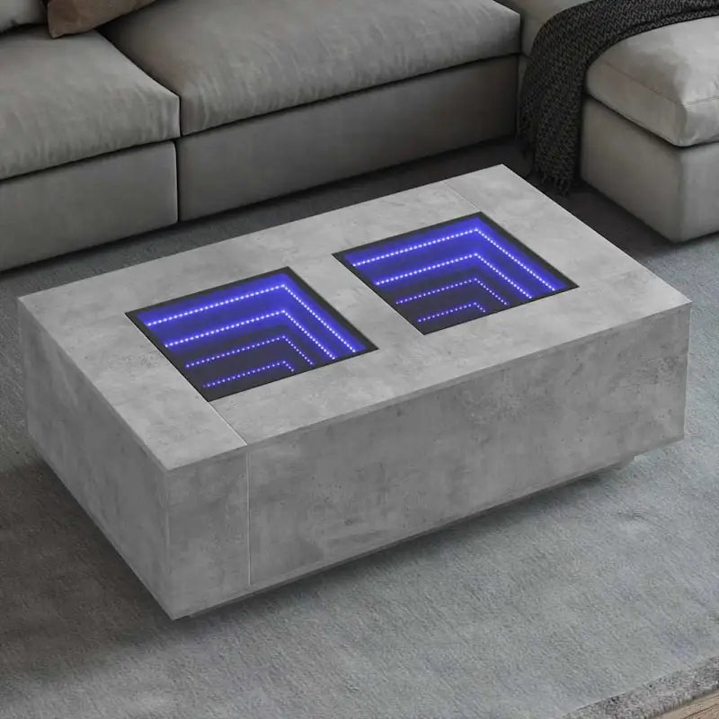 Salontafel met LED-infinity spiegel van bewerkt hout voordelig - Betongrijs / 116 x 69 x 40 cm / 1 - Salontafels