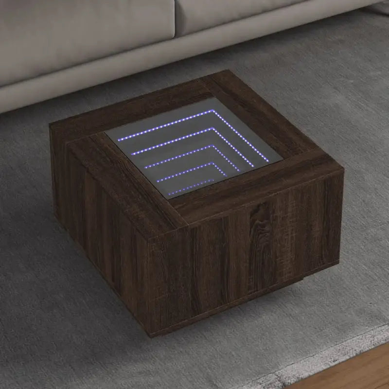 Salontafel met LED-infinity spiegel van bewerkt hout voordelig - bruin eikenkleur / 60 x 60 x 40 cm / 1 - Salontafels