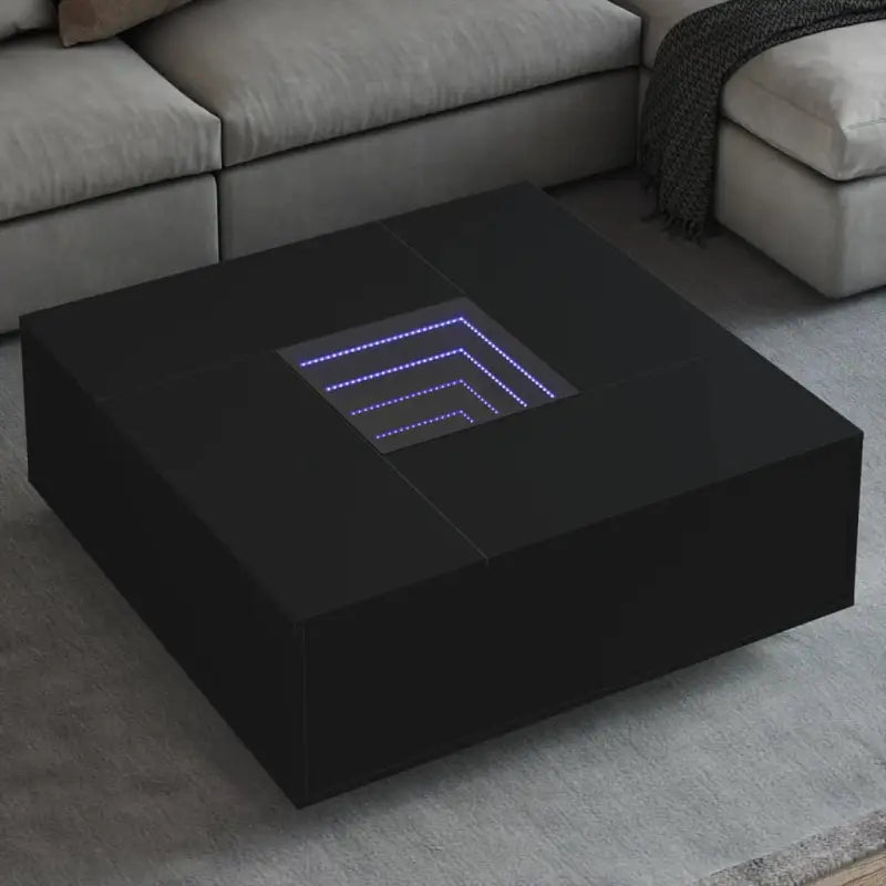 Salontafel met LED-infinity spiegel van bewerkt hout voordelig - Zwart / 100 x 100 x 40 cm / 1 - Salontafels