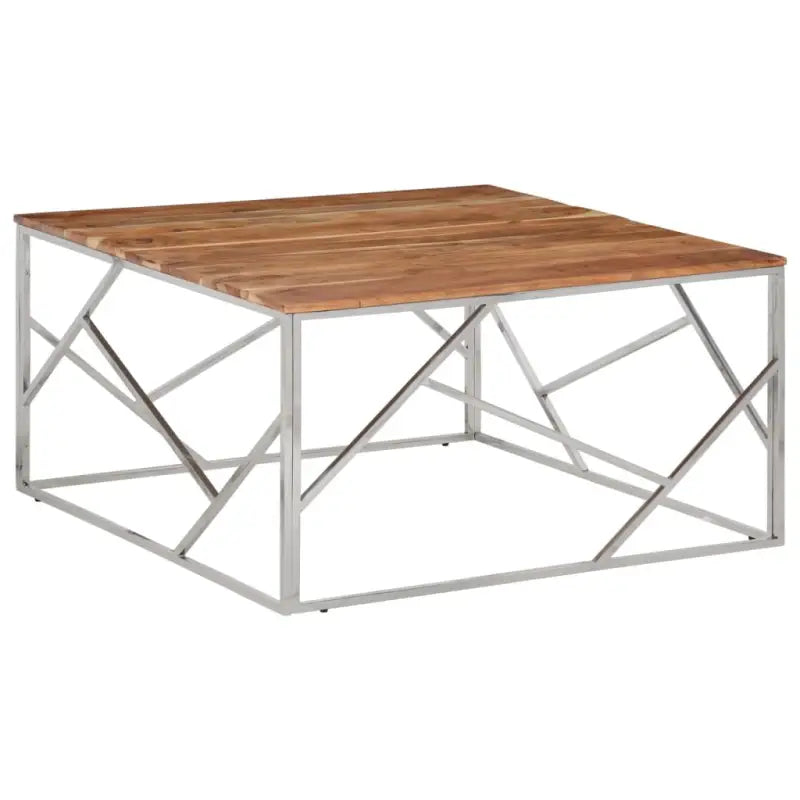 Salontafel met massief acaciahout en roestvrij staal elegant design - Zilverkleurig en lichtbruin / 1 / Hout