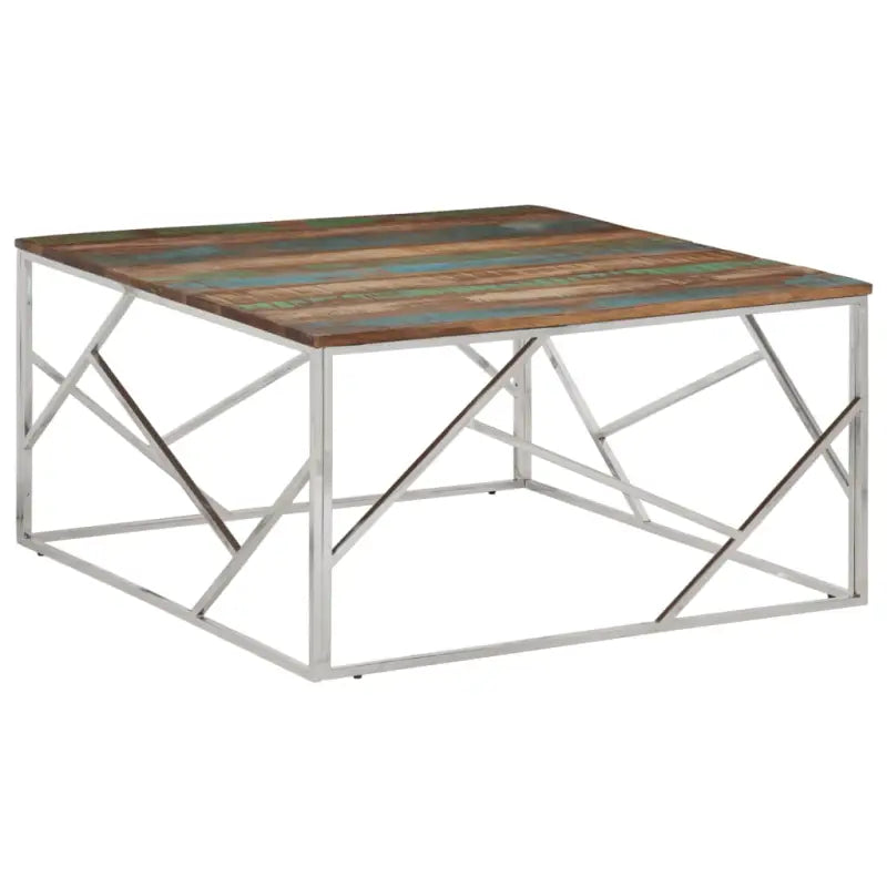 Salontafel met massief acaciahout en roestvrij staal elegant design - Zilverkleurig en bruin / 1 / Hout - Salontafels
