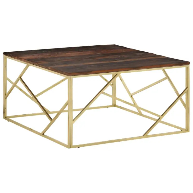 Salontafel met massief acaciahout en roestvrij staal elegant design - Goud / 1 / Hout - Salontafels
