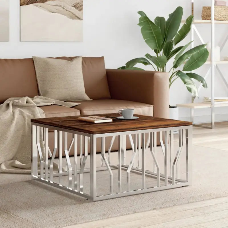 Salontafel met massief acaciahout en roestvrijstalen frame - Zilver / 1 / Hout - Salontafels
