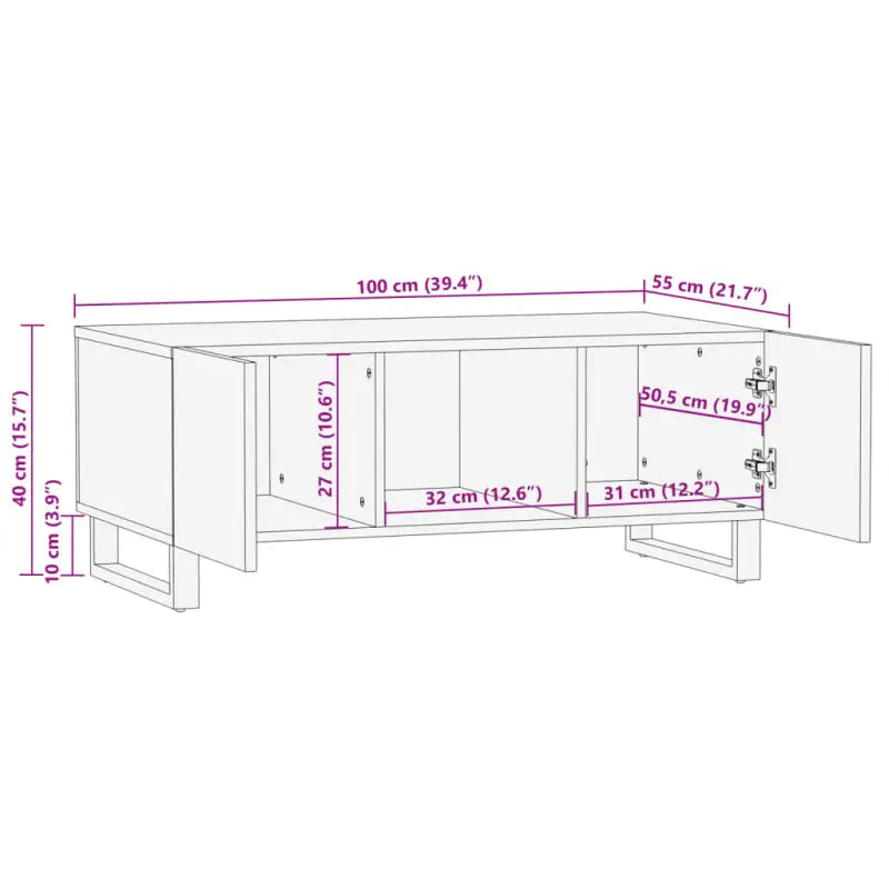 Salontafel met massief mangohout en glazen tafelblad - Salontafels
