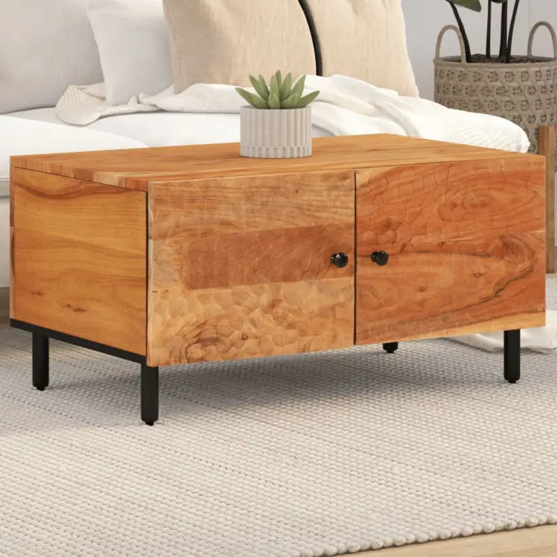 Salontafel met massief mangohout en ijzeren poten voor een elegante woonkamer - Naturel / 1 / Massief acaciahout