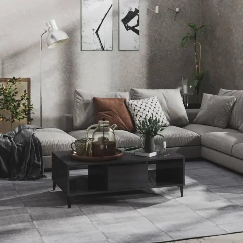 Salontafel met metalen poten en bewerkt hout in hoogglans grijs - Hoogglans grijs / 1 - Salontafels