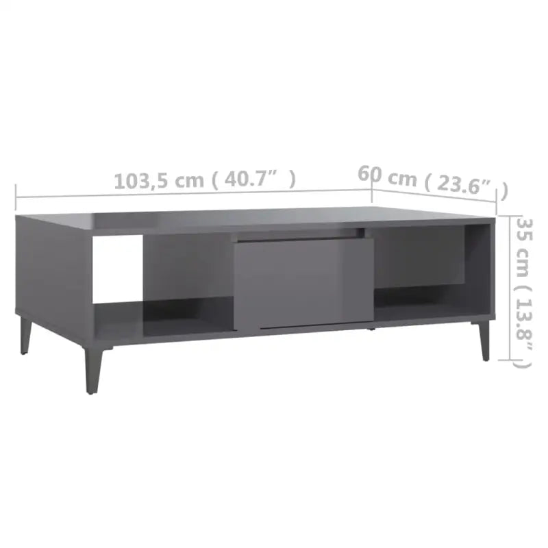 Salontafel met metalen poten en bewerkt hout in hoogglans grijs - Salontafels