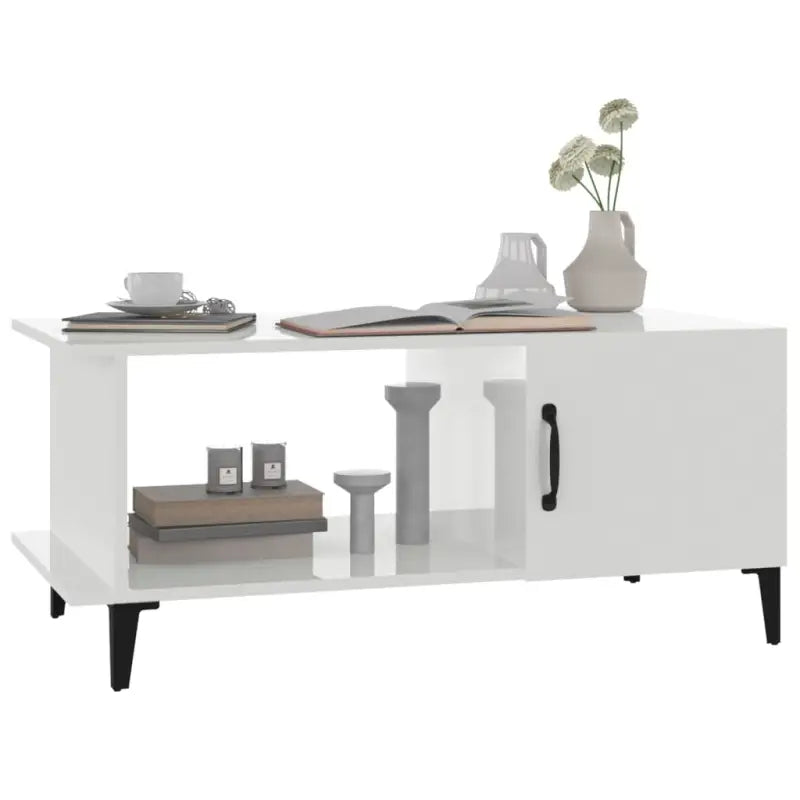 Salontafel met metalen poten en hoogglans wit afwerking van bewerkt hout - Salontafels