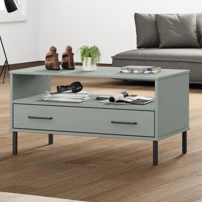 Salontafel met metalen poten van massief grenenhout - Grijs / 1 - Salontafels