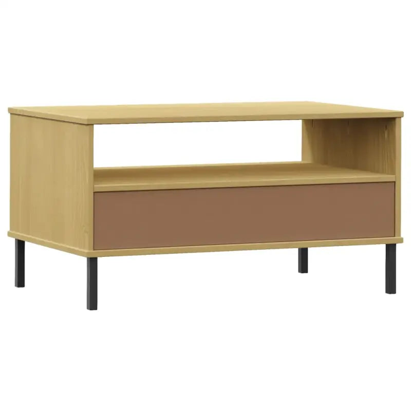 Salontafel met metalen poten van massief grenenhout - Salontafels
