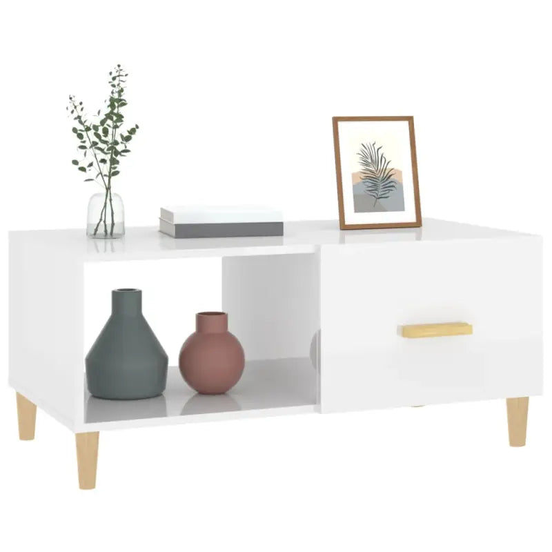 Salontafel van bewerkt hout in hoogglans wit voor een stijlvolle woonkamer - Salontafels