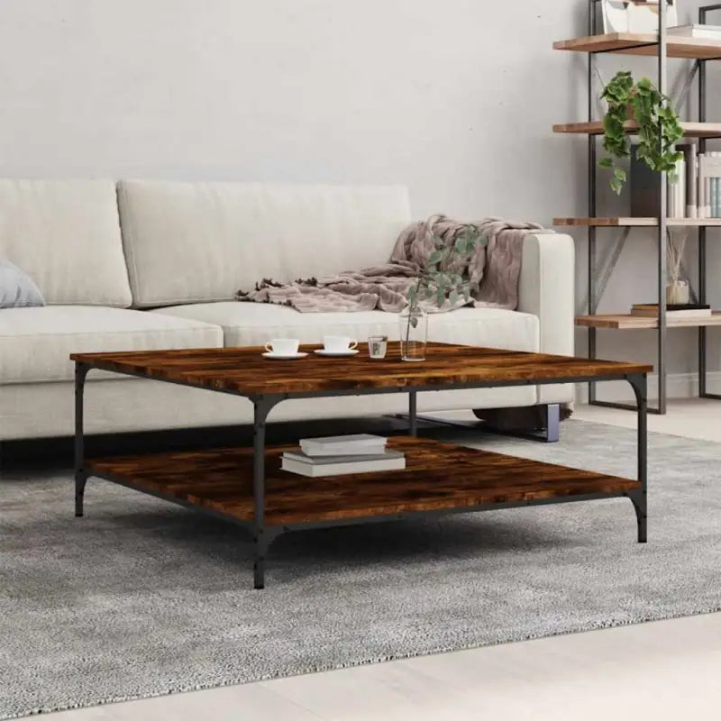 Salontafel van bewerkt hout met elegante en vochtbestendige afwerking - Gerookt eiken / 100 x 100 x 40 cm / 1