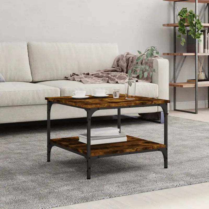 Salontafel van bewerkt hout met elegante en vochtbestendige afwerking - Gerookt eiken / 55 x 55 x 40 cm / 1