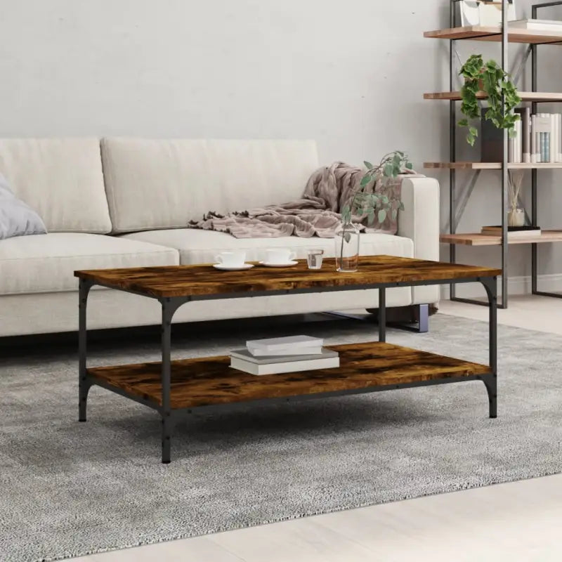Salontafel van bewerkt hout met elegante en vochtbestendige afwerking - Gerookt eiken / 100 x 55 x 40 cm / 1