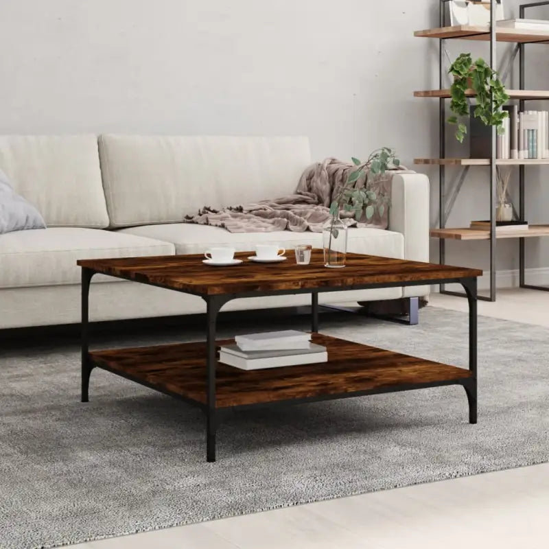 Salontafel van bewerkt hout met elegante en vochtbestendige afwerking - Gerookt eiken / 80 x 80 x 40 cm / 1