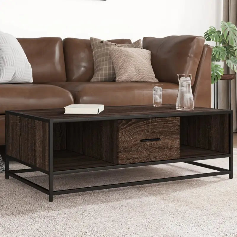 Salontafel van bewerkt hout met industrieel metalen frame - bruin eikenkleur / 1 - Salontafels