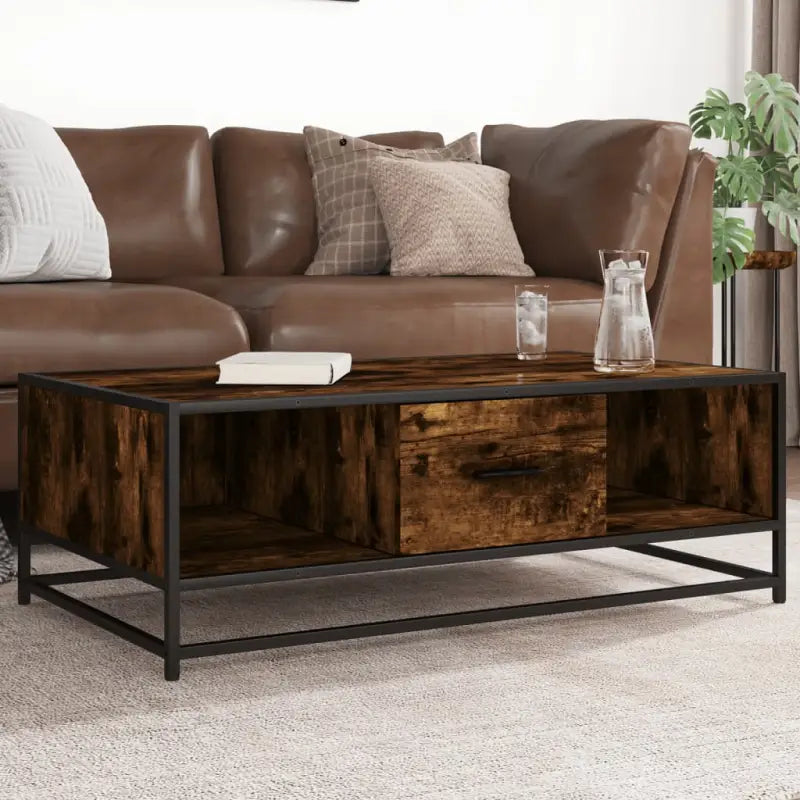 Salontafel van bewerkt hout met industrieel metalen frame - Gerookt eiken / 1 - Salontafels