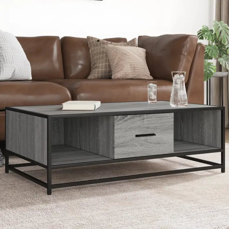 Salontafel van bewerkt hout met industrieel metalen frame - Grijs sonoma / 1 - Salontafels