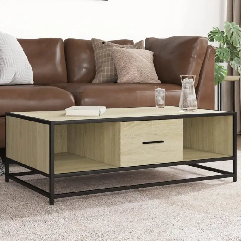 Salontafel van bewerkt hout met industrieel metalen frame - Sonoma eiken / 1 - Salontafels