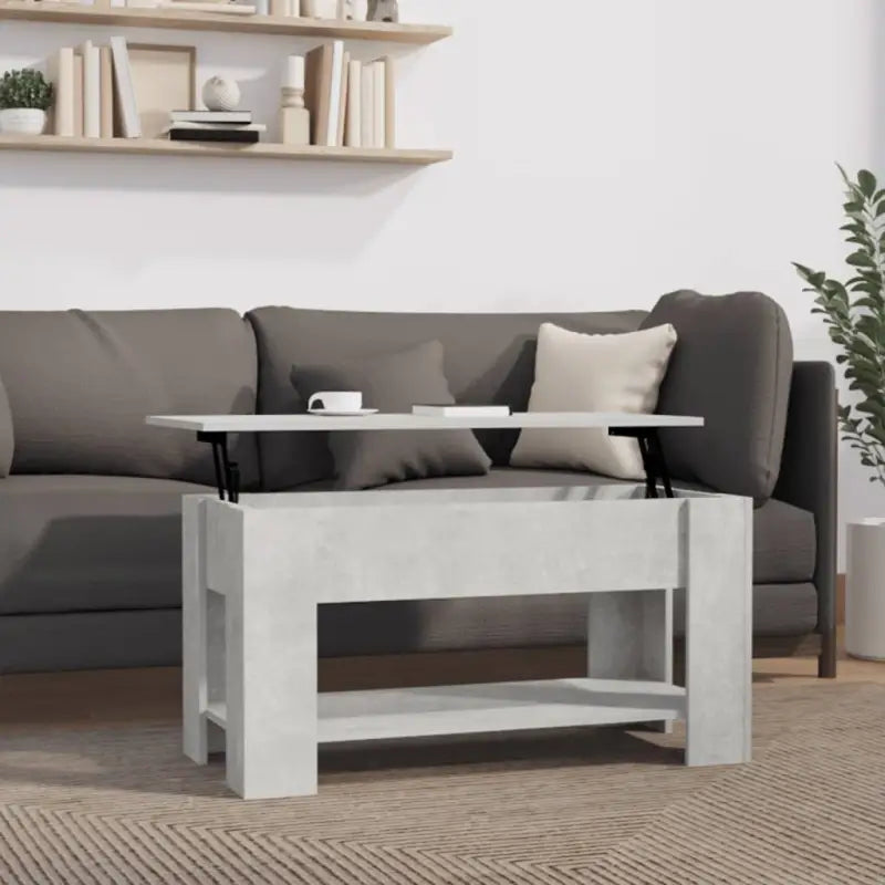 Salontafel van bewerkt hout met lift-top functie voor extra veelzijdigheid - Betongrijs / 101 x 49 x 52 cm / 1