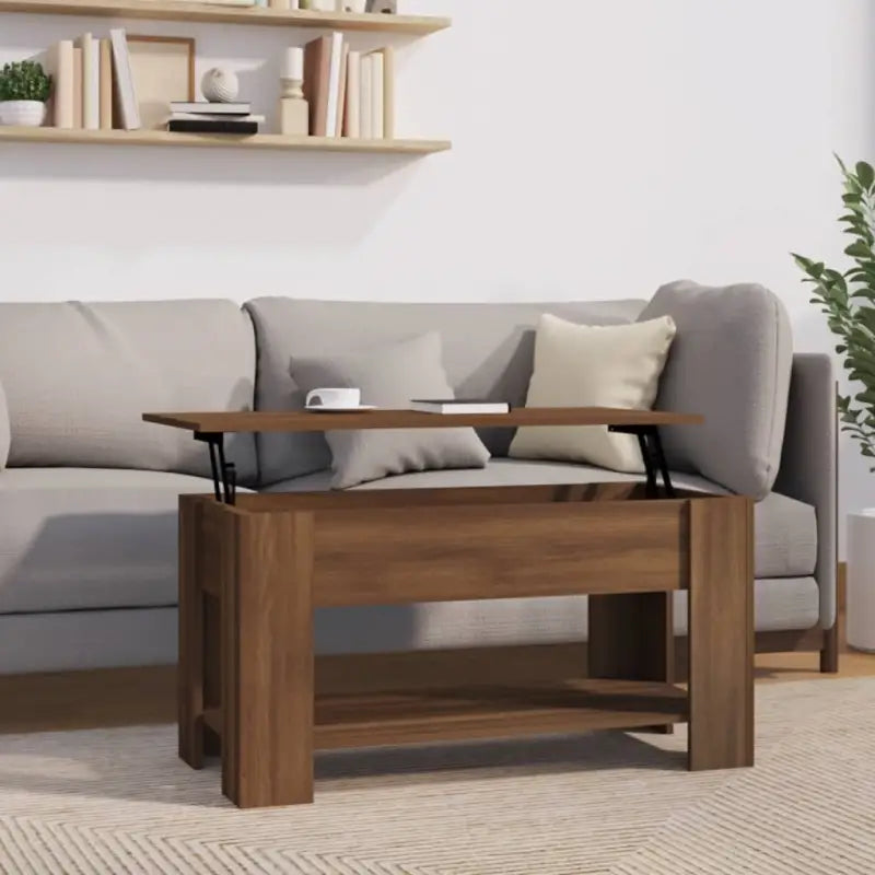 Salontafel van bewerkt hout met lift-top functie voor extra veelzijdigheid - bruin eikenkleur / 101 x 49 x 52 cm / 1