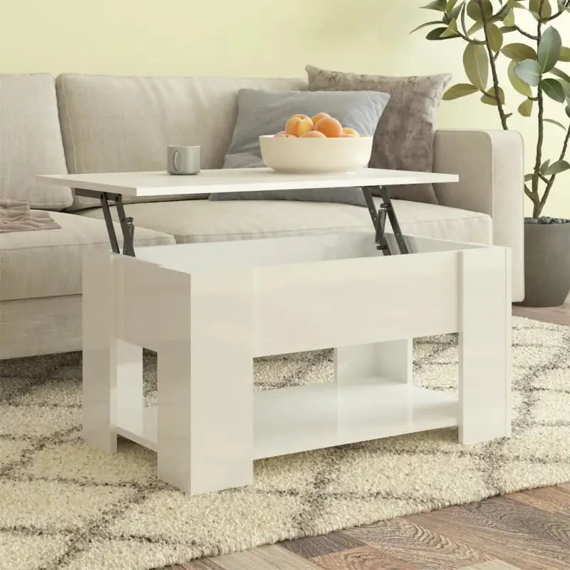 Salontafel van bewerkt hout met lift-top functie voor extra veelzijdigheid - Hoogglans wit / 79 x 49 x 42.5 cm / 1