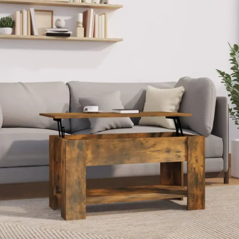 Salontafel van bewerkt hout met lift-top functie voor extra veelzijdigheid - Gerookt eiken / 101 x 49 x 52 cm / 1