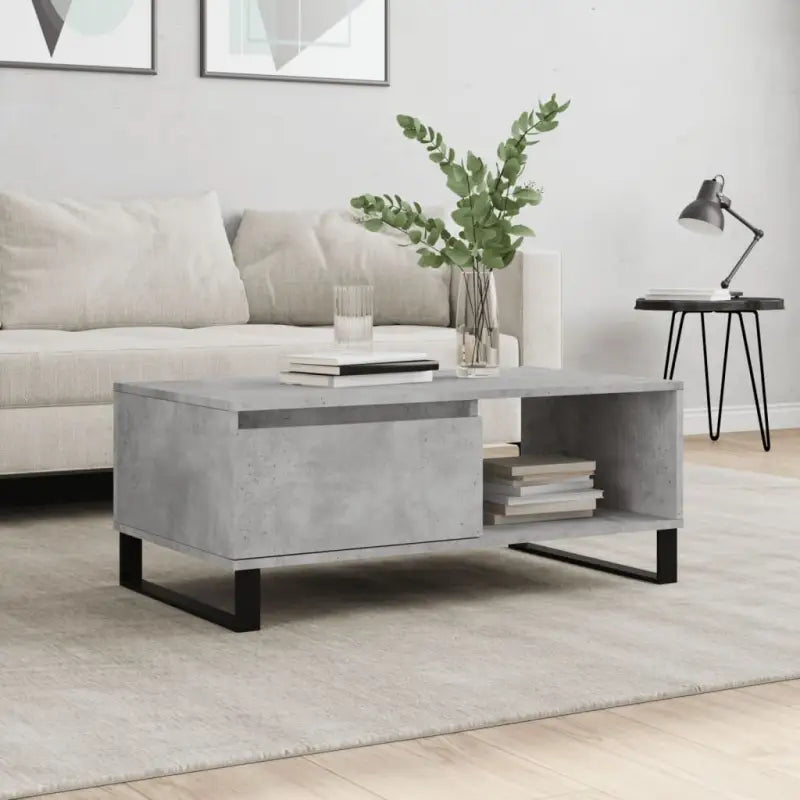 Salontafel van bewerkt hout met metalen poten voor een elegante woonkamer - Betongrijs / 1 - Salontafels