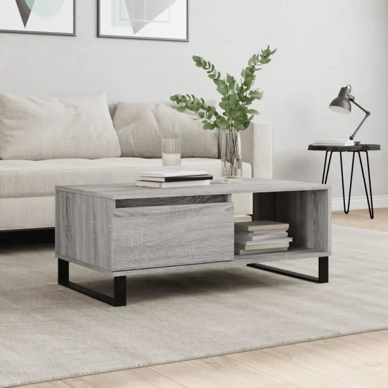 Salontafel van bewerkt hout met metalen poten voor een elegante woonkamer - Grijs sonoma / 1 - Salontafels