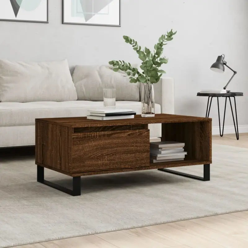 Salontafel van bewerkt hout met metalen poten voor een elegante woonkamer - Bruineiken / 1 - Salontafels