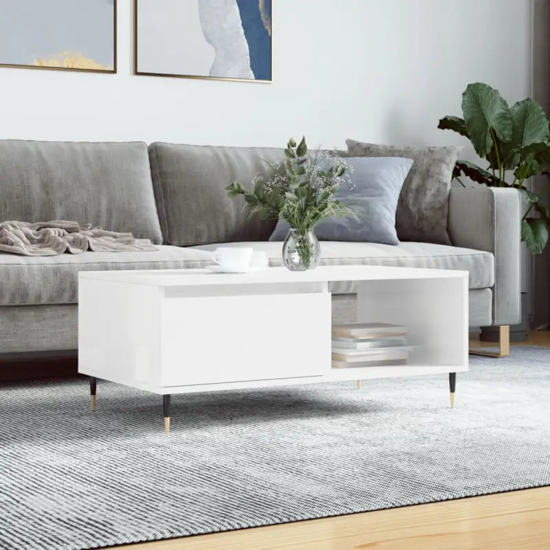 Salontafel van bewerkt hout met metalen poten voor een stijlvolle woonkamer - Hoogglans wit / 1 - Salontafels
