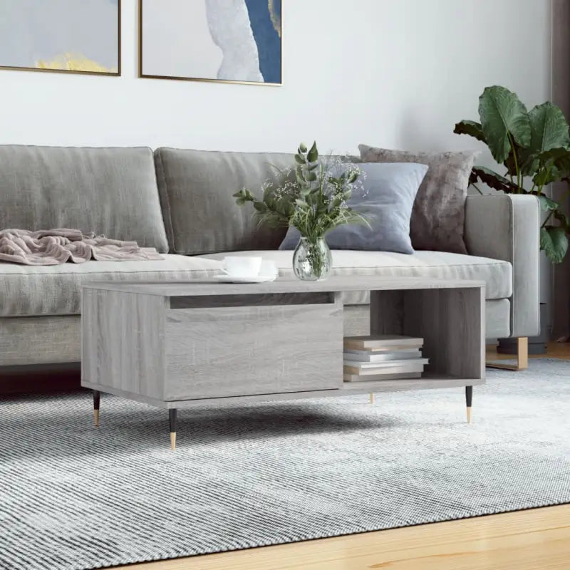 Salontafel van bewerkt hout met metalen poten voor een stijlvolle woonkamer - Grijs sonoma / 1 - Salontafels