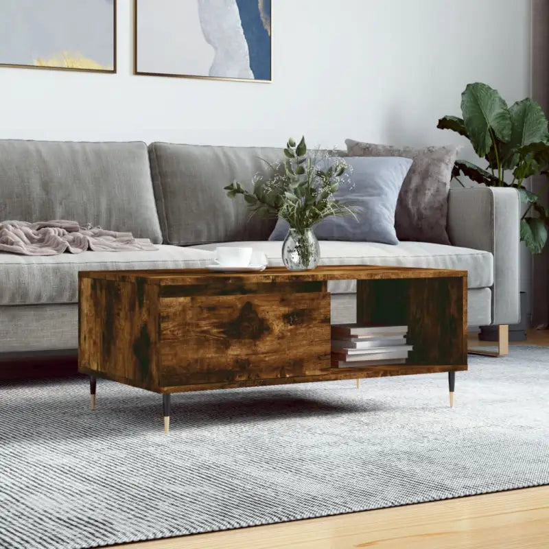 Salontafel van bewerkt hout met metalen poten voor een stijlvolle woonkamer - Gerookt eiken / 1 - Salontafels